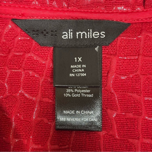 Ali Miles Animal Print Textured Three-Button Closure Jacket Coat-Red-Women 1X - Picture 4 of 6